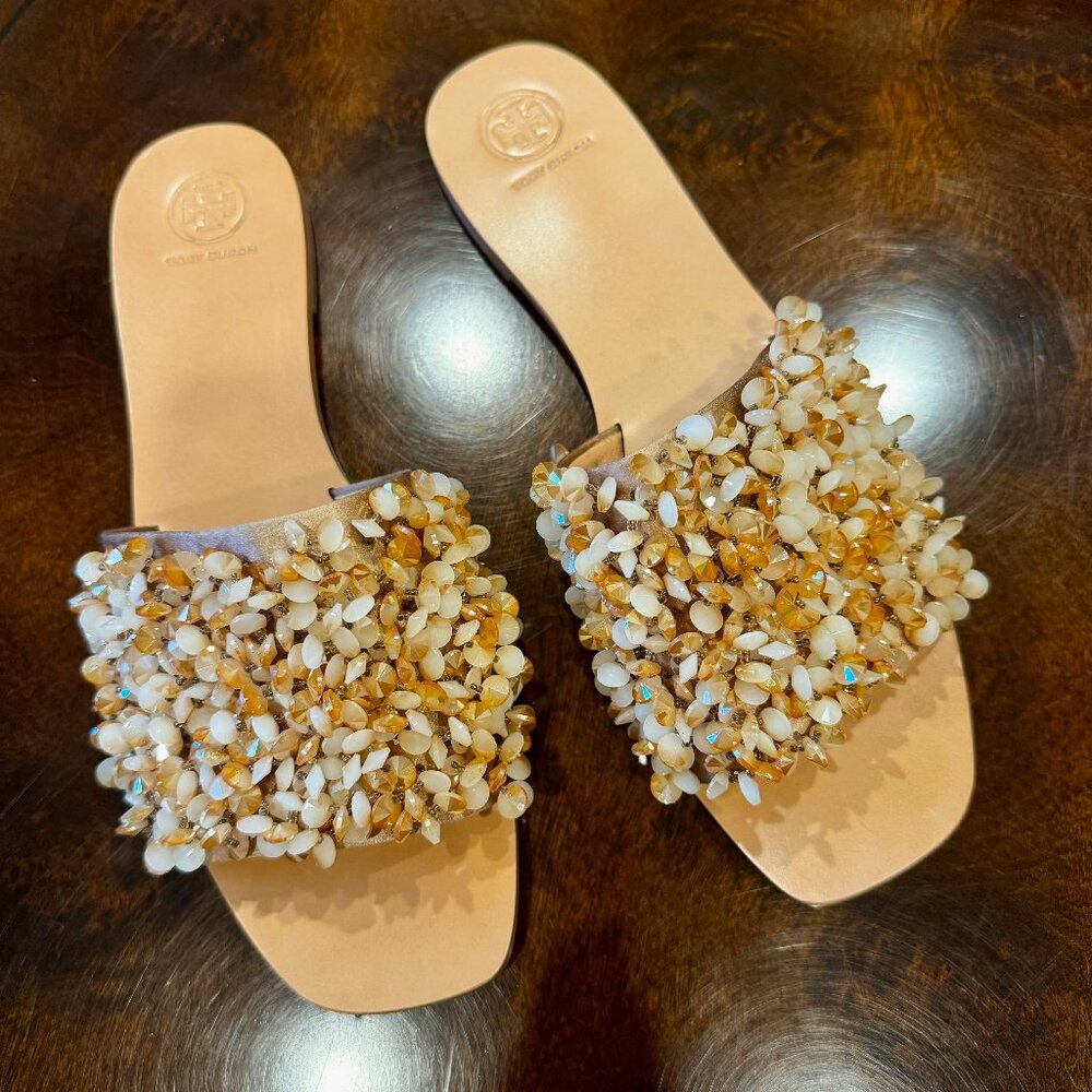 Tory Burch Logan Crystal Slide Sandals - Rose Satin, Women’s Size 11